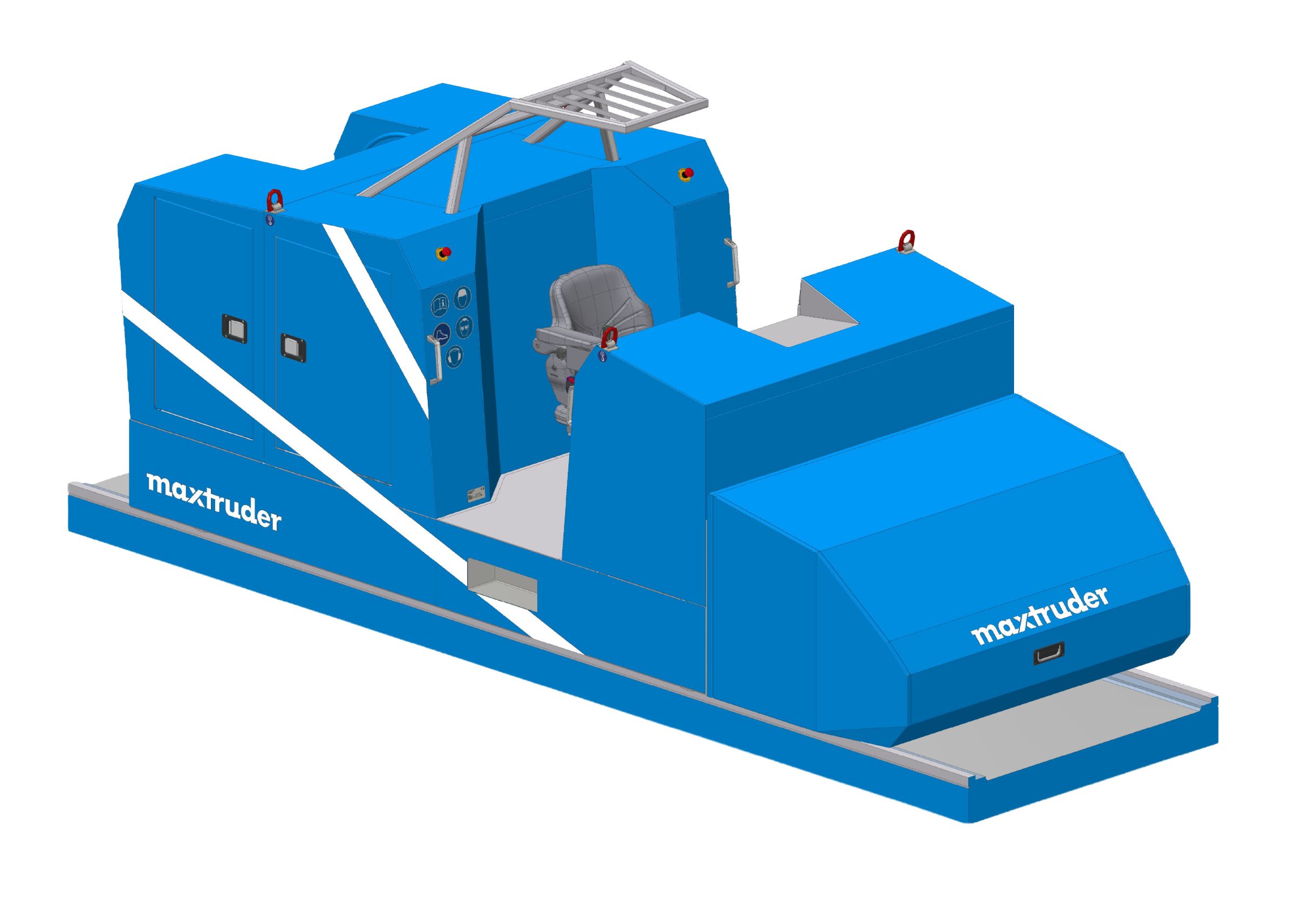 Poste de travail ergonomique de l’opérateur de la maxclean 3:1 avec siège réglable, équipements de sécurité et visibilité dégagée vers l’avant pour un contrôle maximal en utilisation.